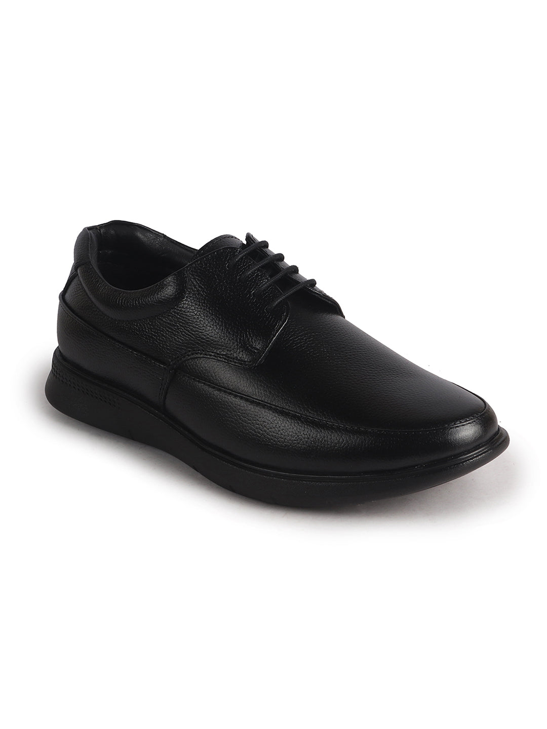 Men Black Genuine Leather Textured Office Formal Lace Up Derby Shoes|Soft Inner Lining, Memory Cushioned Insole|Flatform Anti Skid Sole Shoe for Wedding, Event, Party