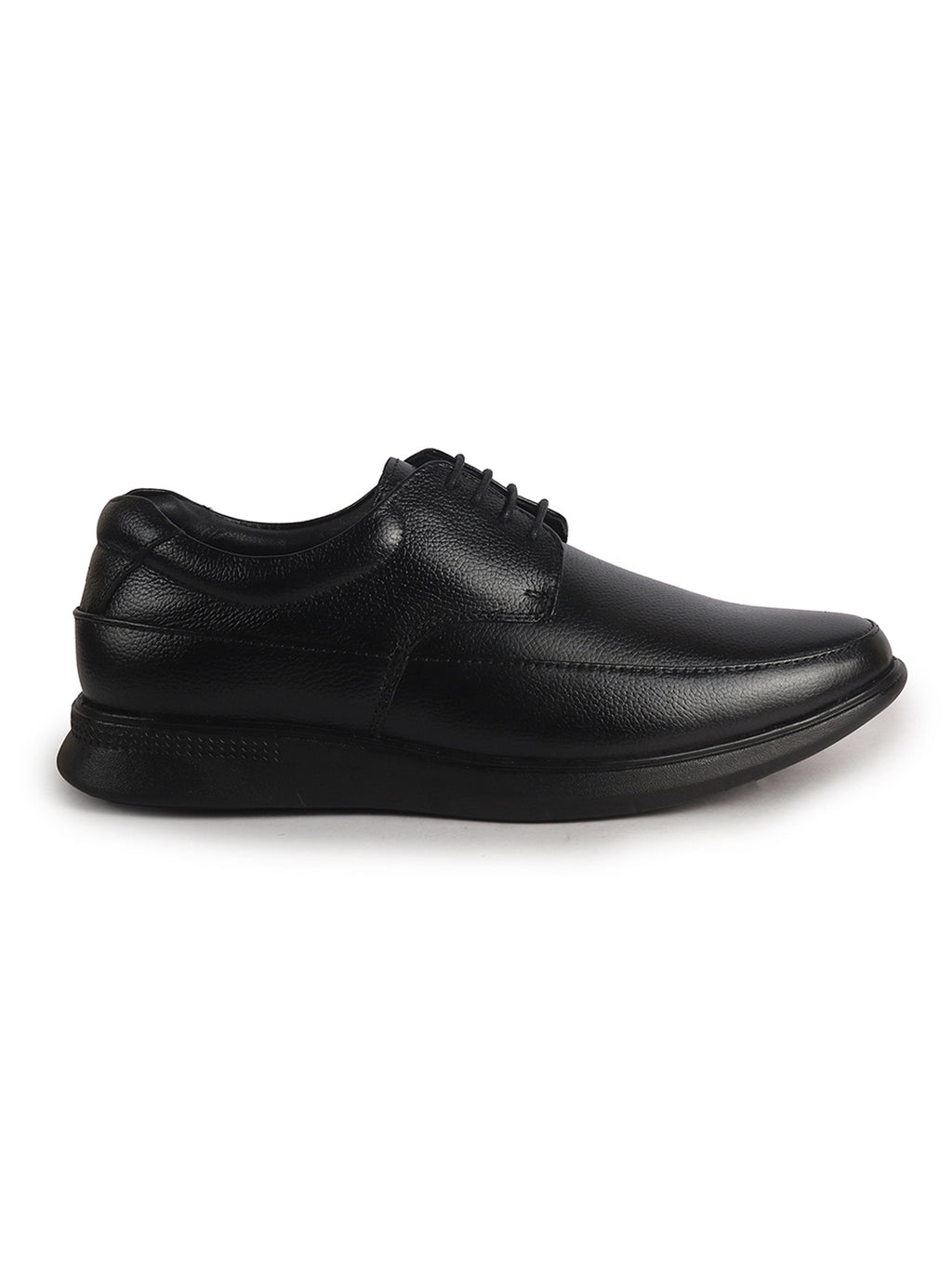 Men Black Genuine Leather Textured Office Formal Lace Up Derby Shoes|Soft Inner Lining, Memory Cushioned Insole|Flatform Anti Skid Sole Shoe for Wedding, Event, Party