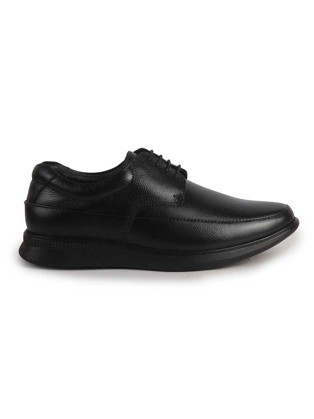 Men Black Genuine Leather Textured Office Formal Lace Up Derby Shoes|Soft Inner Lining, Memory Cushioned Insole|Flatform Anti Skid Sole Shoe for Wedding, Event, Party