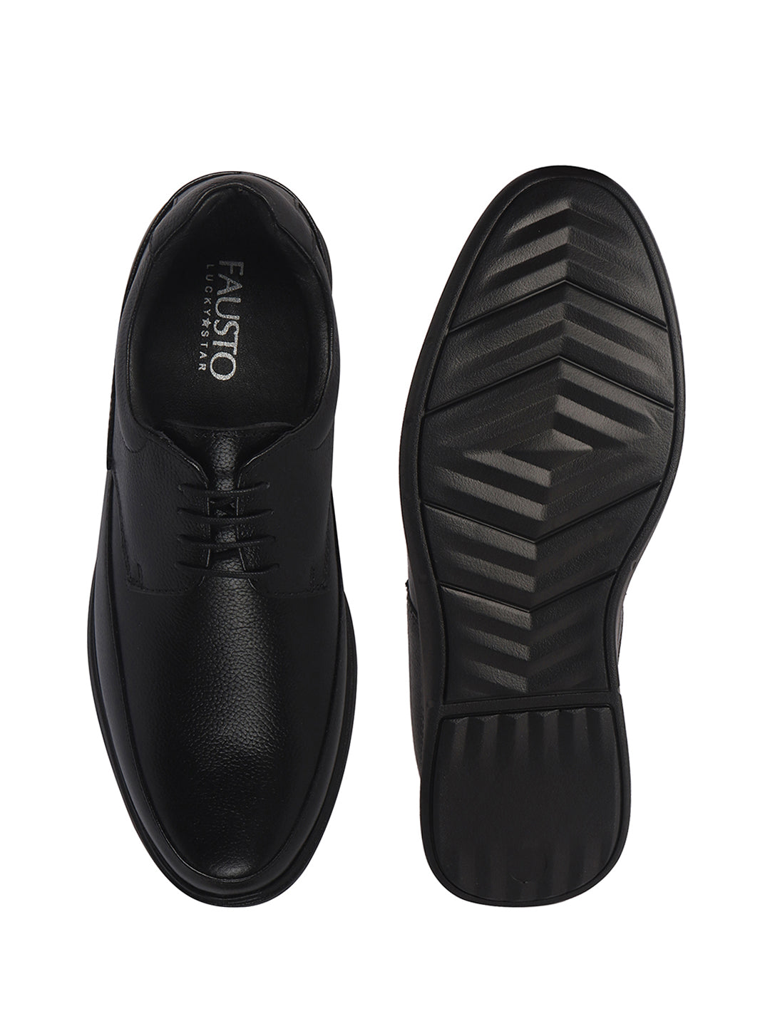 Men Black Genuine Leather Textured Office Formal Lace Up Derby Shoes|Soft Inner Lining, Memory Cushioned Insole|Flatform Anti Skid Sole Shoe for Wedding, Event, Party
