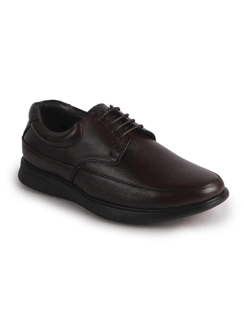 Men Brown Genuine Leather Textured Office Formal Lace Up Derby Shoes|Soft Inner Lining, Memory Cushioned Insole|Flatform Anti Skid Sole Shoe for Wedding, Event, Party