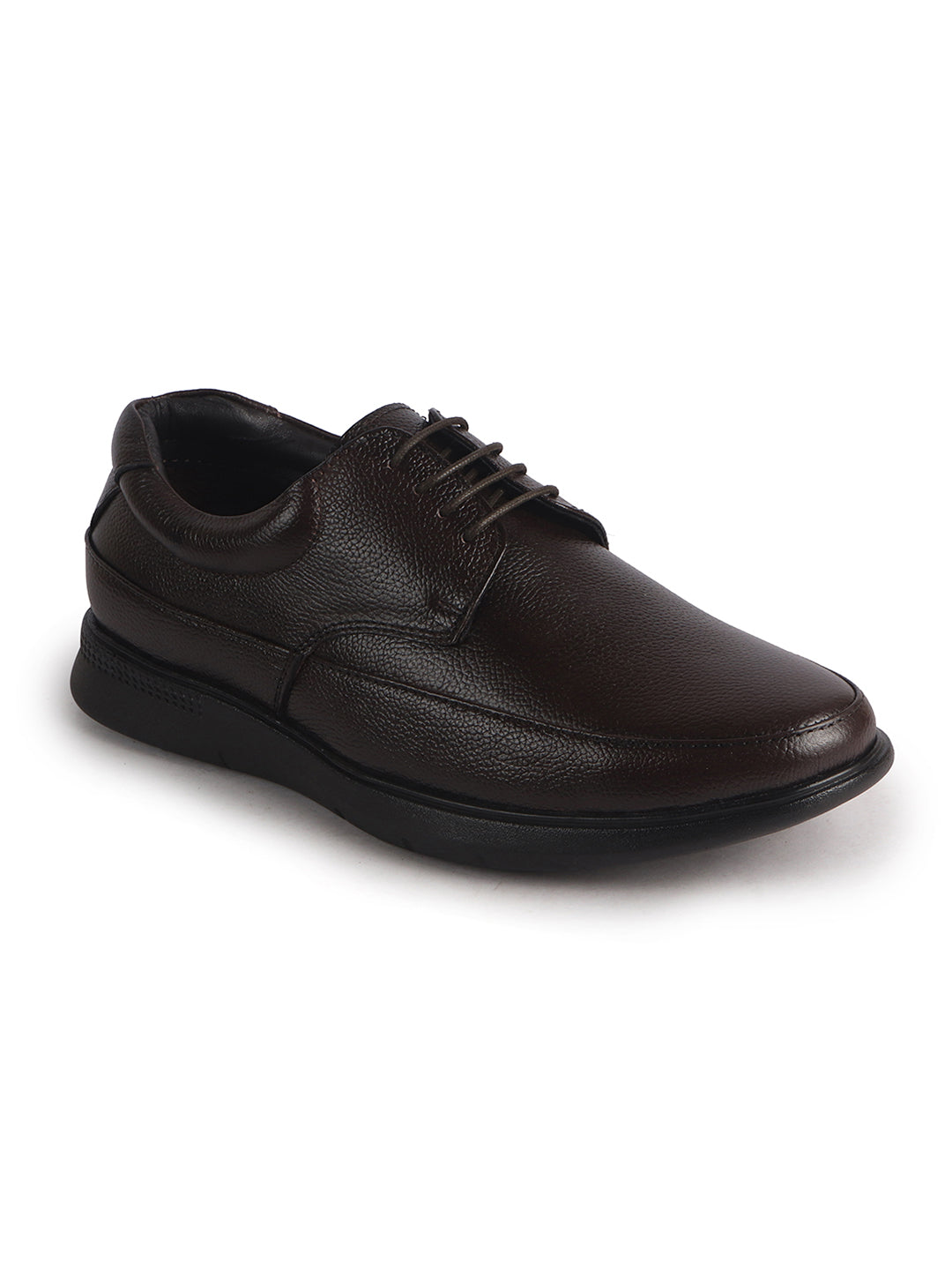 Men Brown Genuine Leather Textured Office Formal Lace Up Derby Shoes|Soft Inner Lining, Memory Cushioned Insole|Flatform Anti Skid Sole Shoe for Wedding, Event, Party