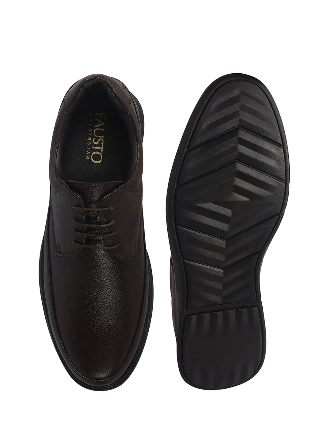 Men Brown Genuine Leather Textured Office Formal Lace Up Derby Shoes|Soft Inner Lining, Memory Cushioned Insole|Flatform Anti Skid Sole Shoe for Wedding, Event, Party