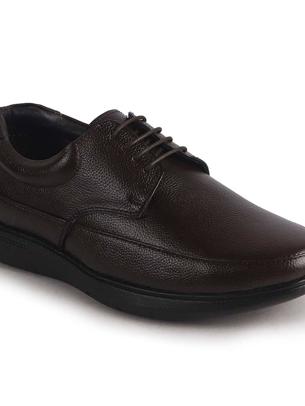 Men Brown Genuine Leather Textured Office Formal Lace Up Derby Shoes|Soft Inner Lining, Memory Cushioned Insole|Flatform Anti Skid Sole Shoe for Wedding, Event, Party