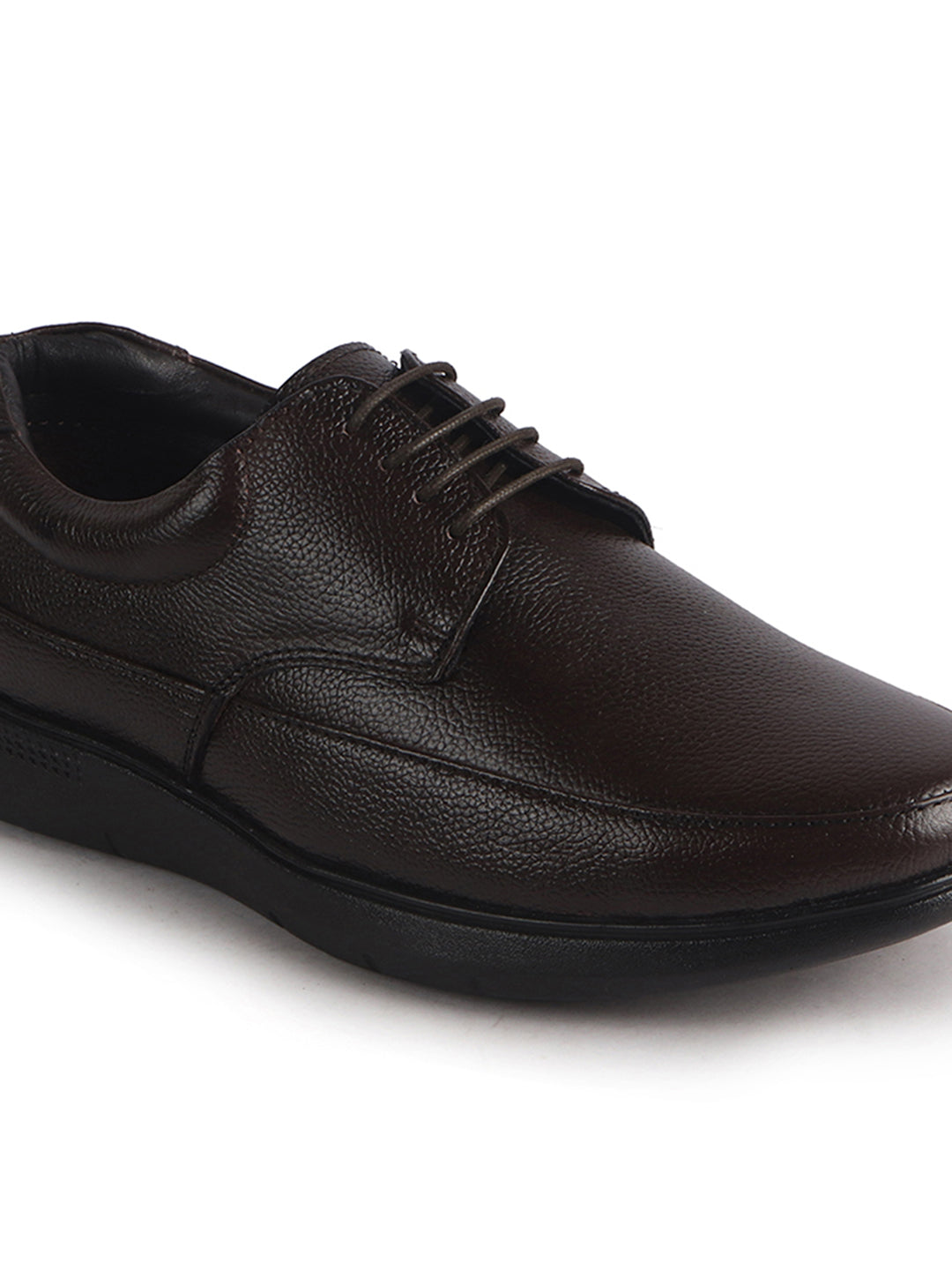 Men Brown Genuine Leather Textured Office Formal Lace Up Derby Shoes|Soft Inner Lining, Memory Cushioned Insole|Flatform Anti Skid Sole Shoe for Wedding, Event, Party