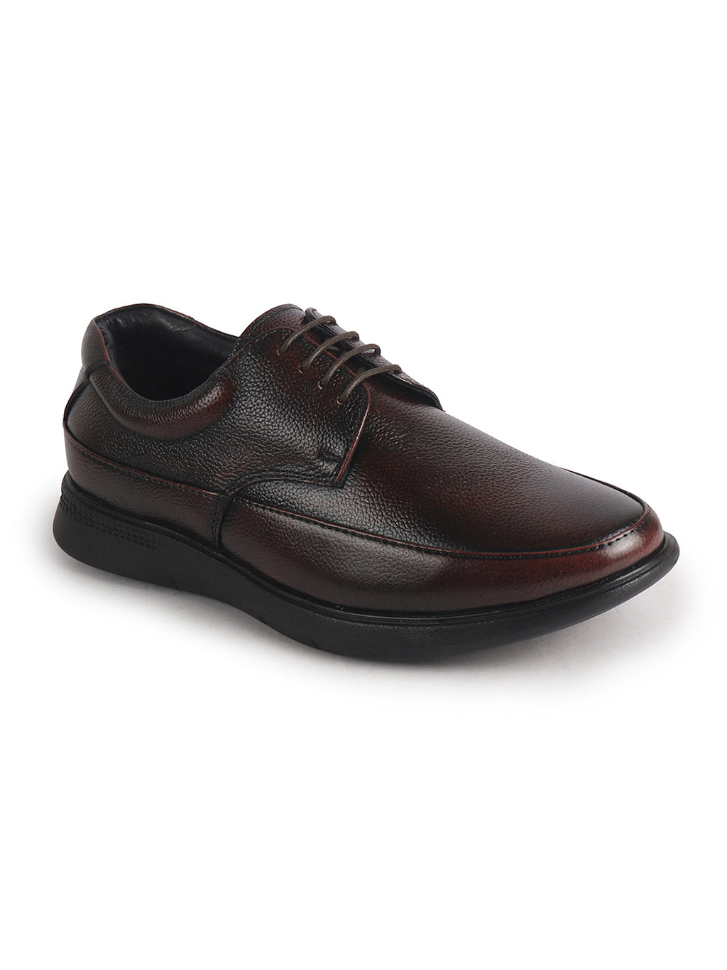 Men Cherry Genuine Leather Textured Office Formal Lace Up Derby Shoes|Soft Inner Lining, Memory Cushioned Insole|Flatform Anti Skid Sole Shoe for Wedding, Event, Party