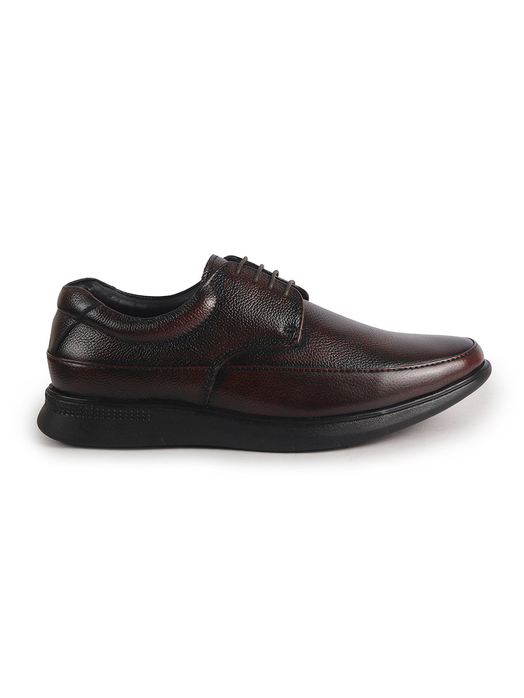Men Cherry Genuine Leather Textured Office Formal Lace Up Derby Shoes|Soft Inner Lining, Memory Cushioned Insole|Flatform Anti Skid Sole Shoe for Wedding, Event, Party