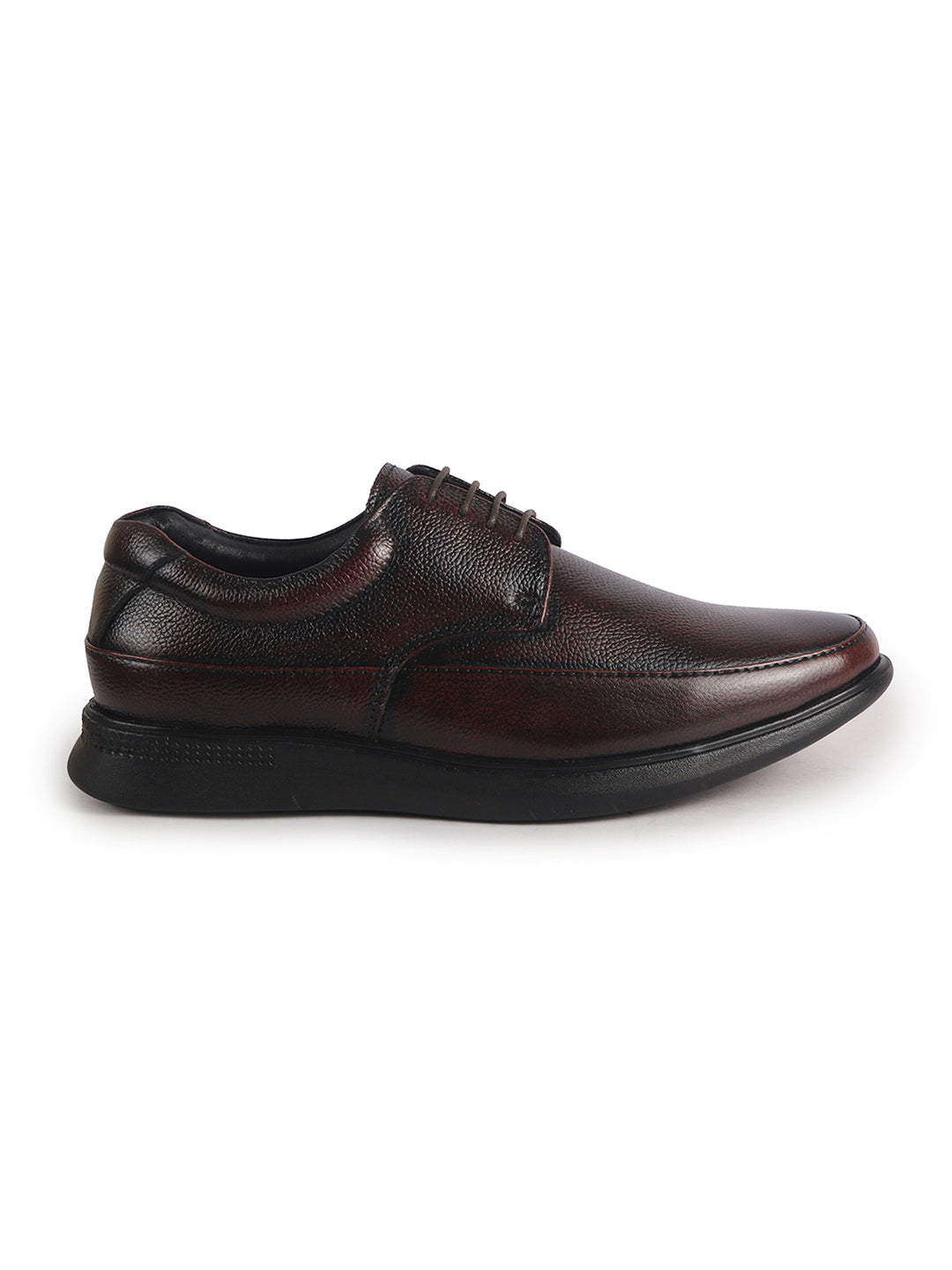 Men Cherry Genuine Leather Textured Office Formal Lace Up Derby Shoes|Soft Inner Lining, Memory Cushioned Insole|Flatform Anti Skid Sole Shoe for Wedding, Event, Party