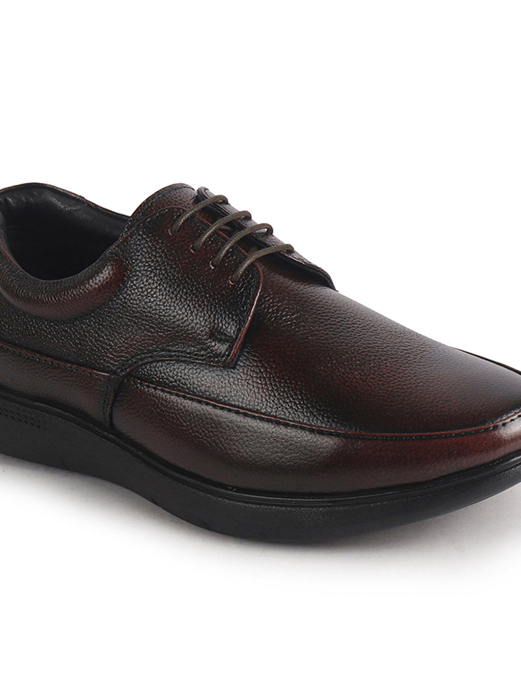 Men Cherry Genuine Leather Textured Office Formal Lace Up Derby Shoes|Soft Inner Lining, Memory Cushioned Insole|Flatform Anti Skid Sole Shoe for Wedding, Event, Party