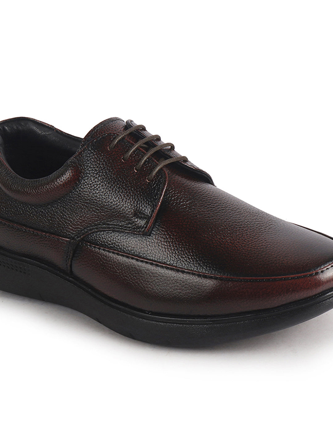 Men Cherry Genuine Leather Textured Office Formal Lace Up Derby Shoes|Soft Inner Lining, Memory Cushioned Insole|Flatform Anti Skid Sole Shoe for Wedding, Event, Party