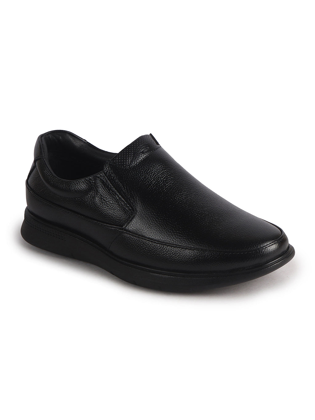 Men Black Genuine Leather Textured Office Formal Slip On Shoes|Soft Inner Lining, Memory Cushioned Insole|Flatform Sole Slip On Shoe for Wedding, Party Dress, Evening