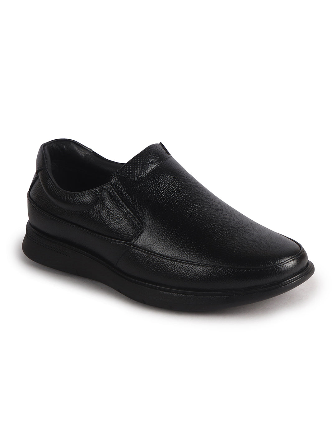 Men Black Genuine Leather Textured Office Formal Slip On Shoes|Soft Inner Lining, Memory Cushioned Insole|Flatform Sole Slip On Shoe for Wedding, Party Dress, Evening