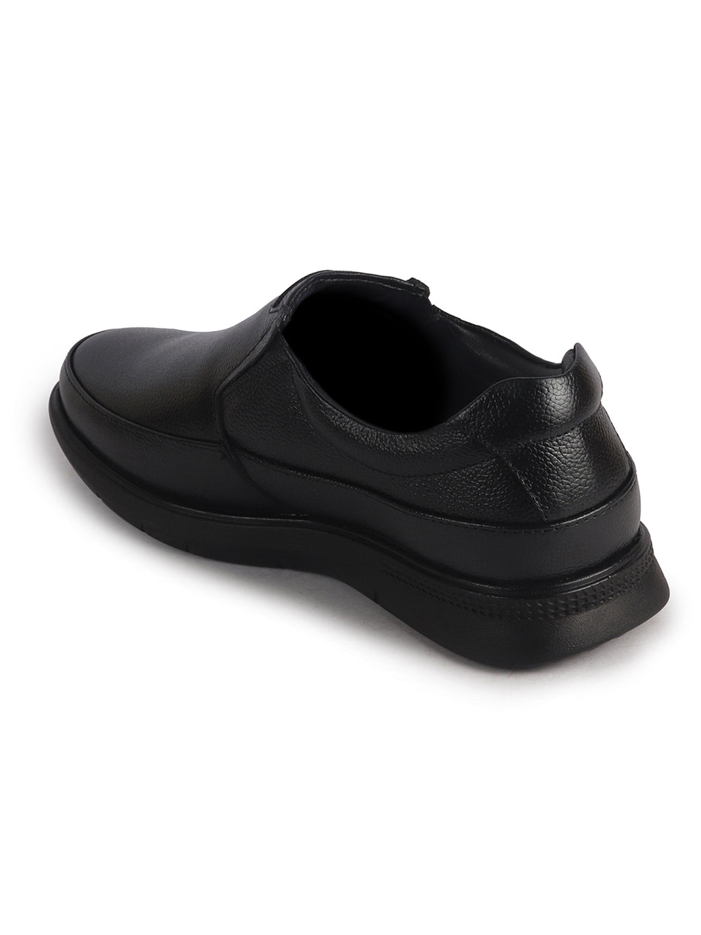 Men Black Genuine Leather Textured Office Formal Slip On Shoes|Soft Inner Lining, Memory Cushioned Insole|Flatform Sole Slip On Shoe for Wedding, Party Dress, Evening