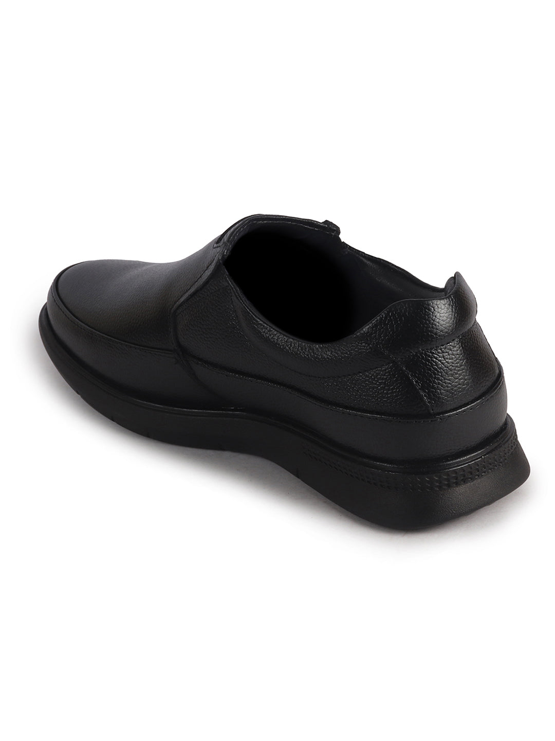 Men Black Genuine Leather Textured Office Formal Slip On Shoes|Soft Inner Lining, Memory Cushioned Insole|Flatform Sole Slip On Shoe for Wedding, Party Dress, Evening