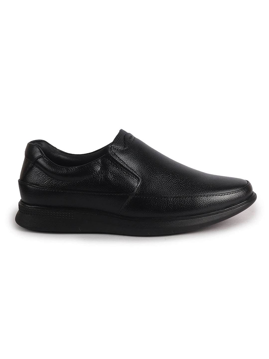 Men Black Genuine Leather Textured Office Formal Slip On Shoes|Soft Inner Lining, Memory Cushioned Insole|Flatform Sole Slip On Shoe for Wedding, Party Dress, Evening