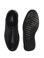 Men Black Genuine Leather Textured Office Formal Slip On Shoes|Soft Inner Lining, Memory Cushioned Insole|Flatform Sole Slip On Shoe for Wedding, Party Dress, Evening