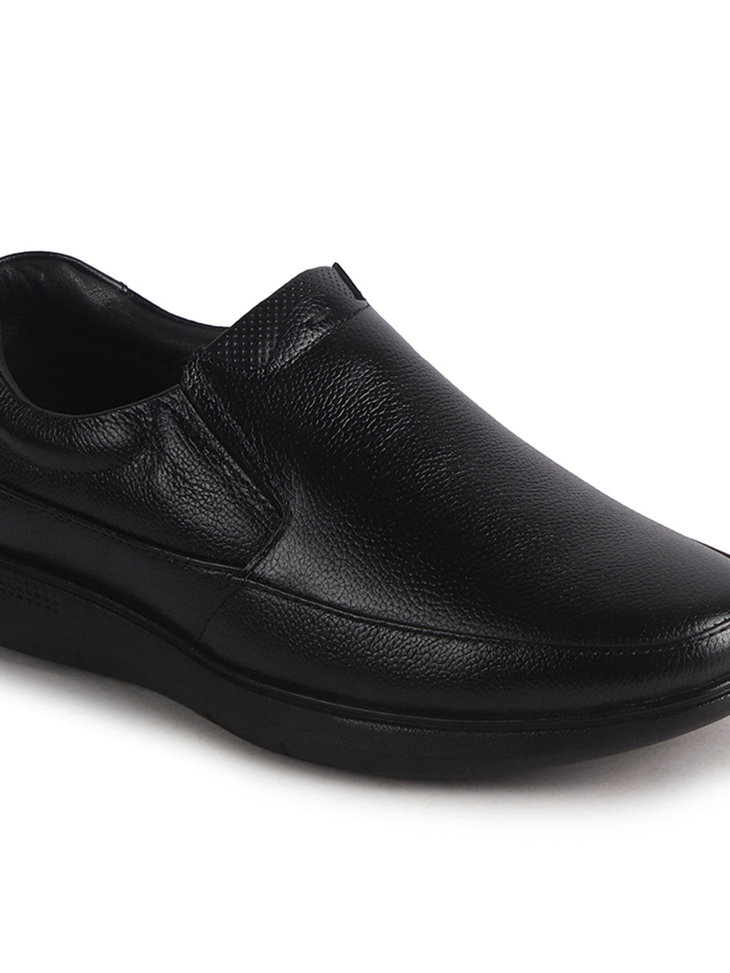 Men Black Genuine Leather Textured Office Formal Slip On Shoes|Soft Inner Lining, Memory Cushioned Insole|Flatform Sole Slip On Shoe for Wedding, Party Dress, Evening