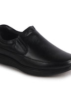 Men Black Genuine Leather Textured Office Formal Slip On Shoes|Soft Inner Lining, Memory Cushioned Insole|Flatform Sole Slip On Shoe for Wedding, Party Dress, Evening
