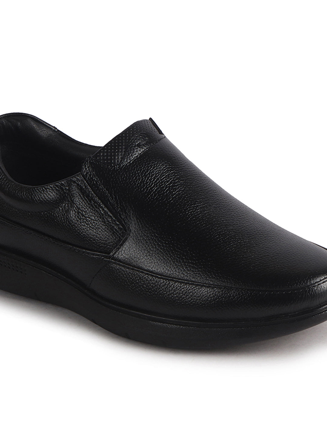 Men Black Genuine Leather Textured Office Formal Slip On Shoes|Soft Inner Lining, Memory Cushioned Insole|Flatform Sole Slip On Shoe for Wedding, Party Dress, Evening