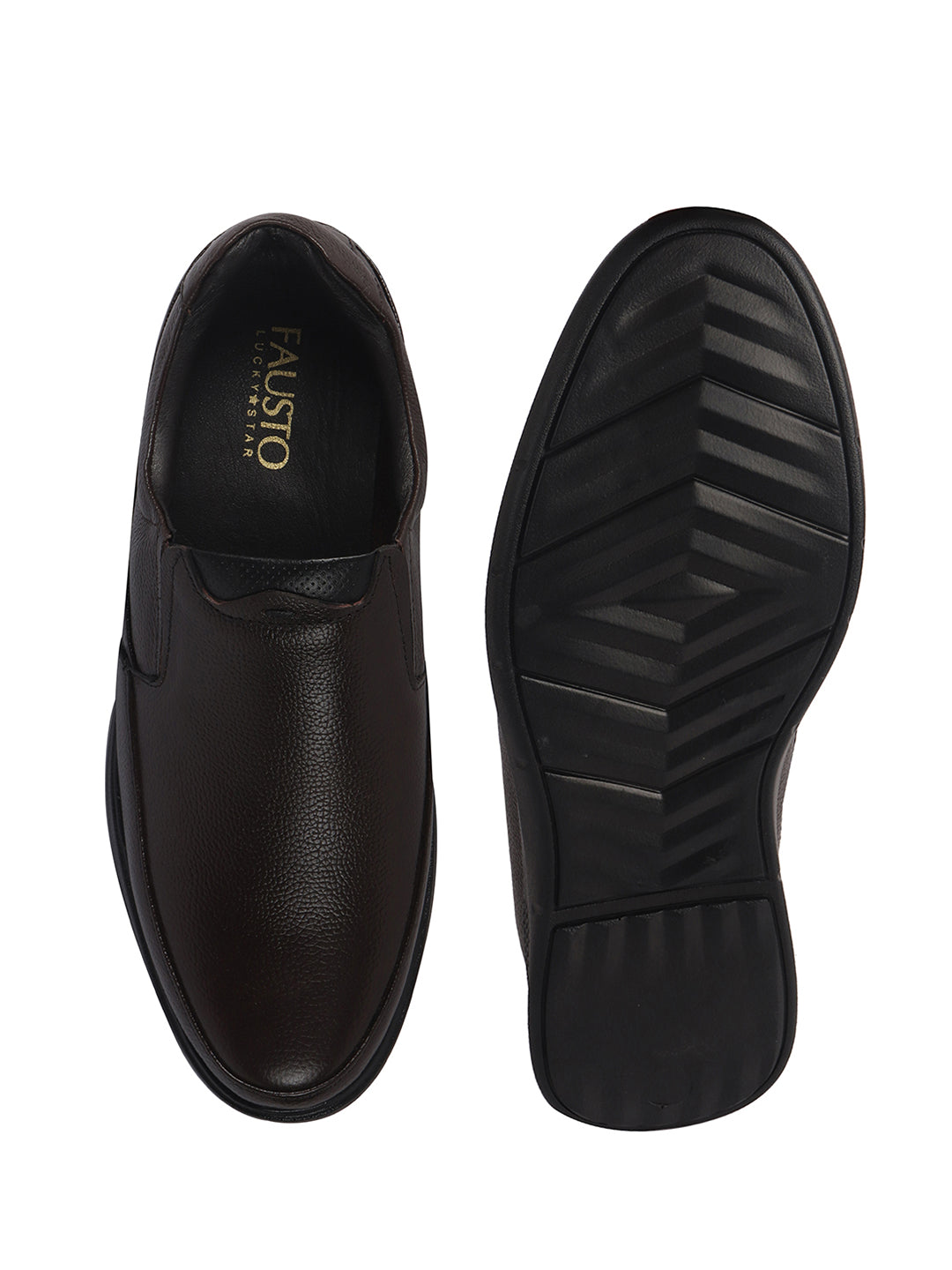 Men Brown Genuine Leather Textured Office Formal Slip On Shoes|Soft Inner Lining, Memory Cushioned Insole|Flatform Sole Slip On Shoe for Wedding, Party Dress, Evening
