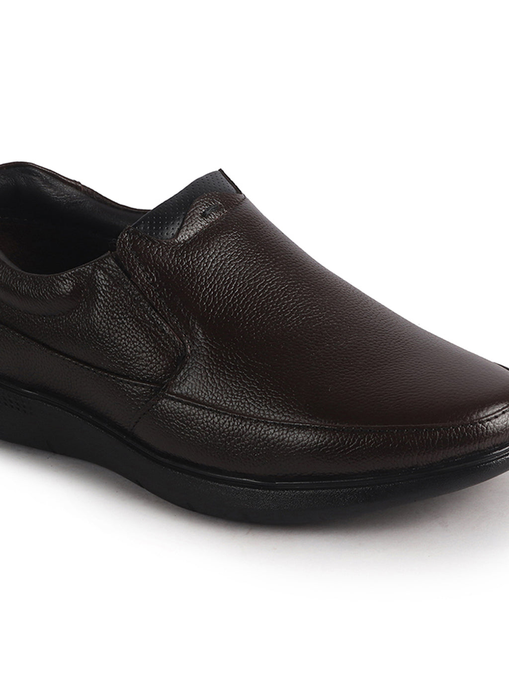 Men Brown Genuine Leather Textured Office Formal Slip On Shoes|Soft Inner Lining, Memory Cushioned Insole|Flatform Sole Slip On Shoe for Wedding, Party Dress, Evening