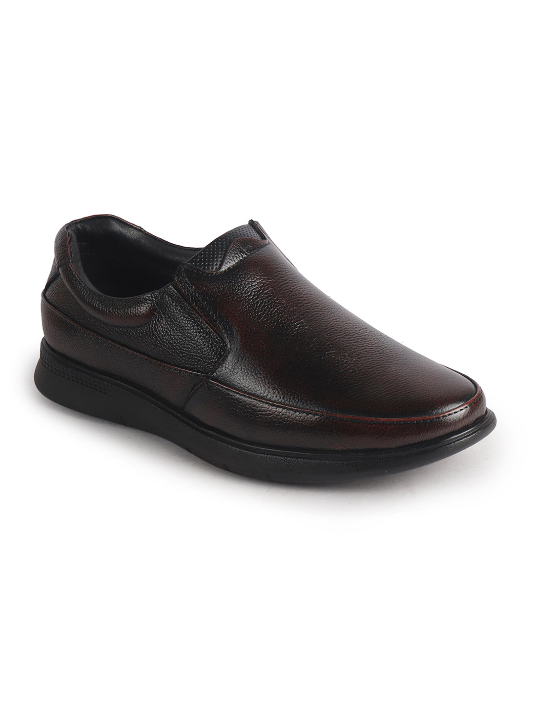 Men Cherry Genuine Leather Textured Office Formal Slip On Shoes|Soft Inner Lining, Memory Cushioned Insole|Flatform Sole Slip On Shoe for Wedding, Party Dress, Evening
