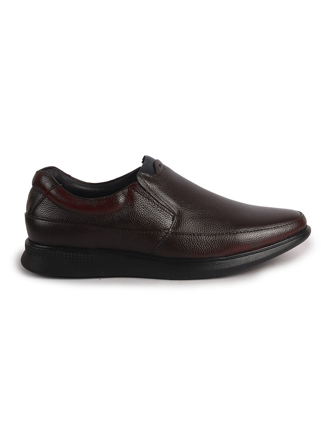 Men Cherry Genuine Leather Textured Office Formal Slip On Shoes|Soft Inner Lining, Memory Cushioned Insole|Flatform Sole Slip On Shoe for Wedding, Party Dress, Evening