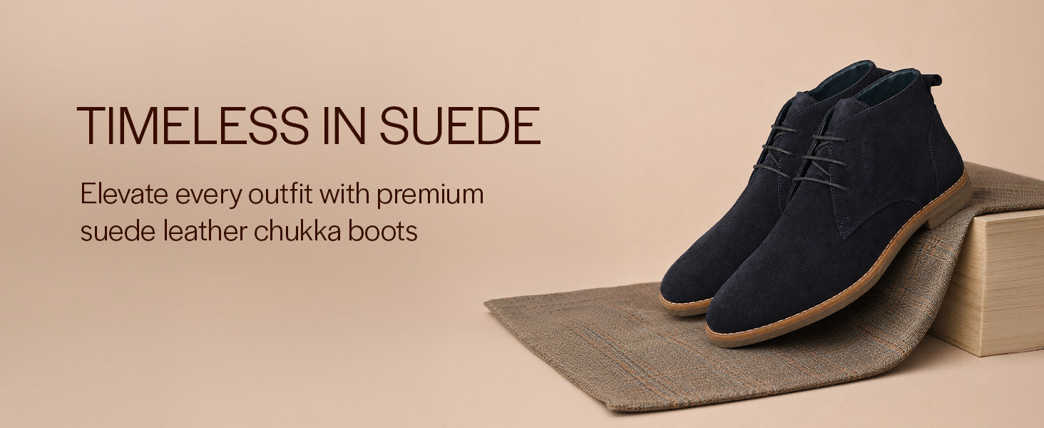 Men Cognac Suede Leather Ankle Length Lace Up Chukka Boots|Biking Boot with Anti-Skid Honey TPR Sole|Formal, Office, Casual Wear, Winter Outfits, Travel
