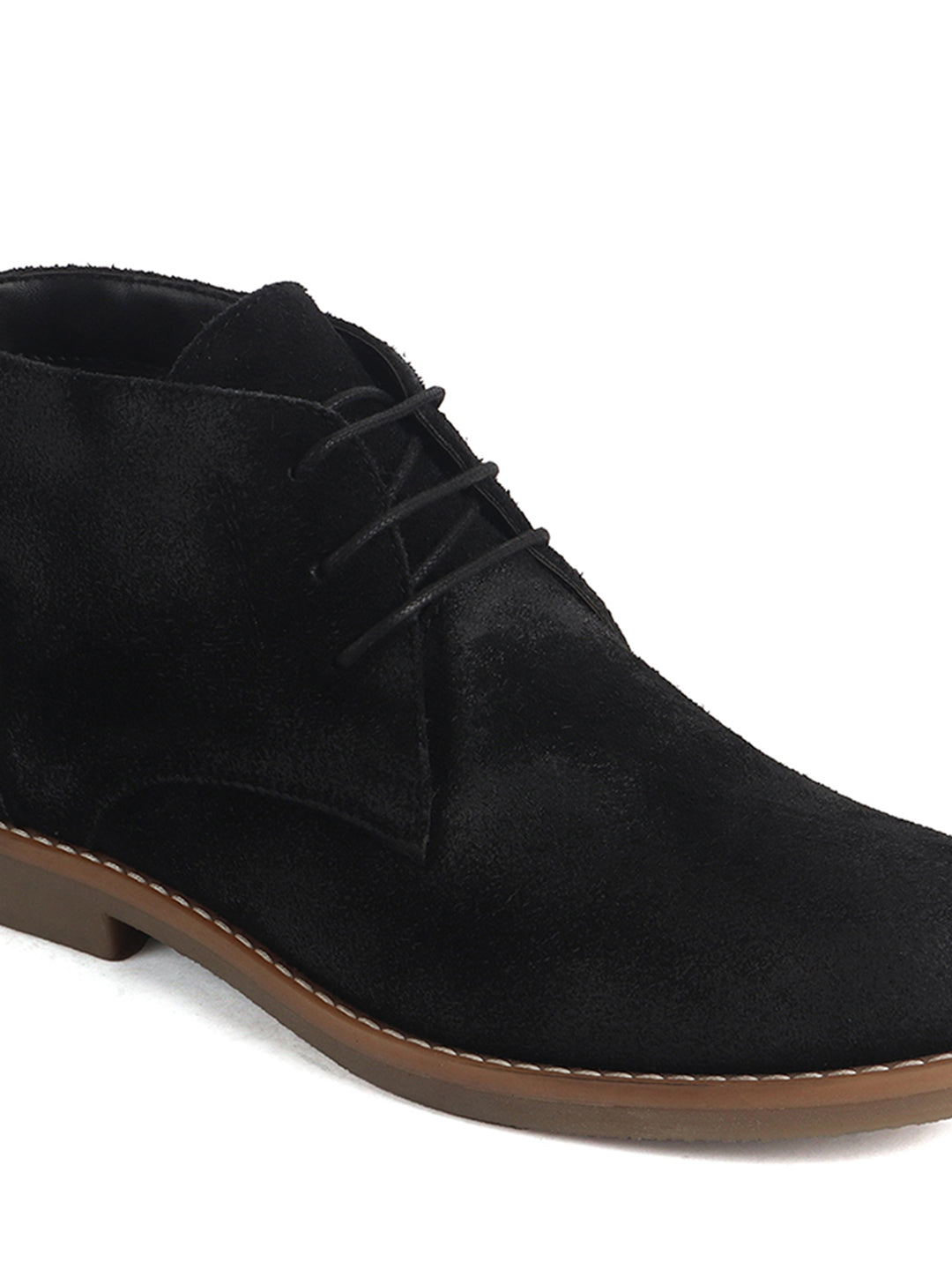 Men Black Suede Leather Ankle Length Lace Up Chukka Boots|Biking Boot with Anti-Skid Honey TPR Sole|Formal, Office, Casual Wear, Winter Outfits, Travel