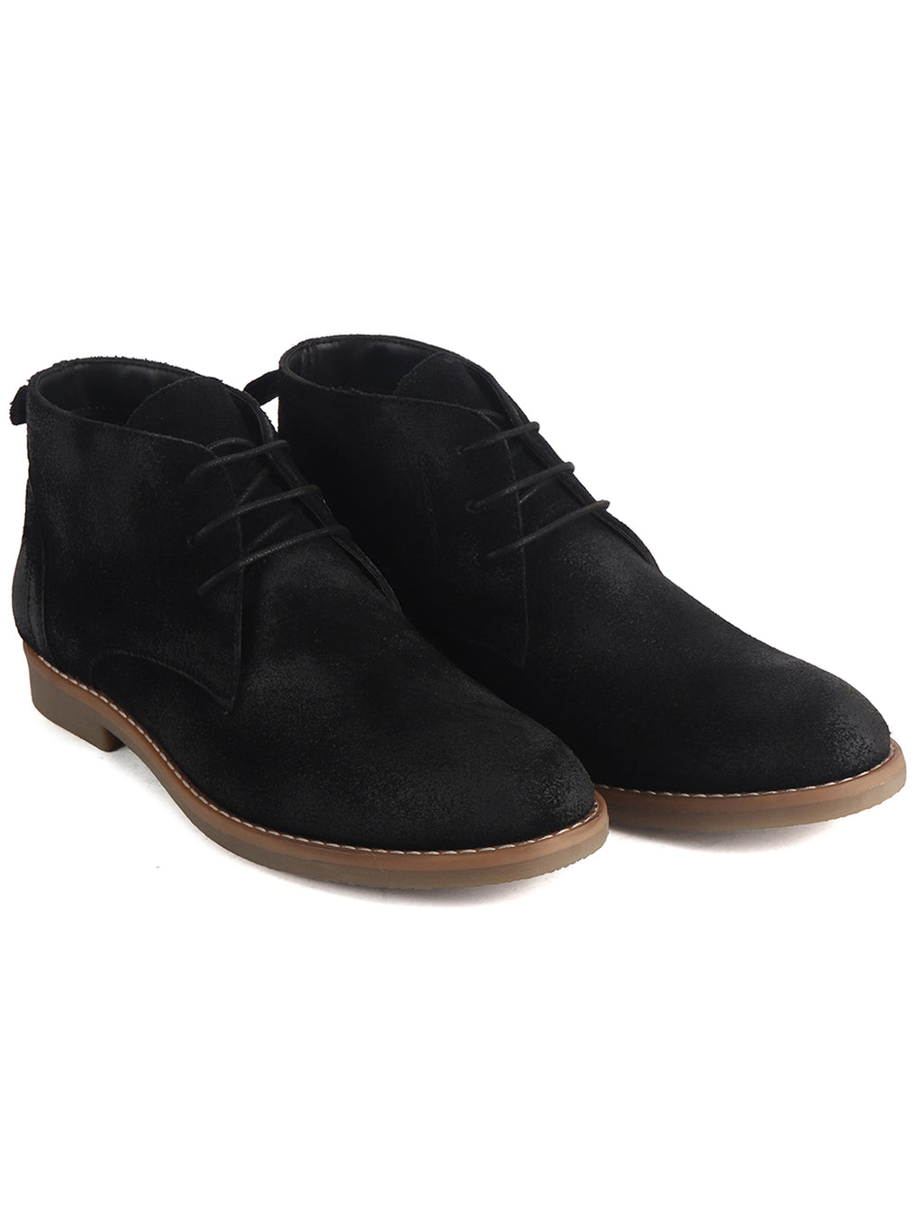 Men Black Suede Leather Ankle Length Lace Up Chukka Boots|Biking Boot with Anti-Skid Honey TPR Sole|Formal, Office, Casual Wear, Winter Outfits, Travel
