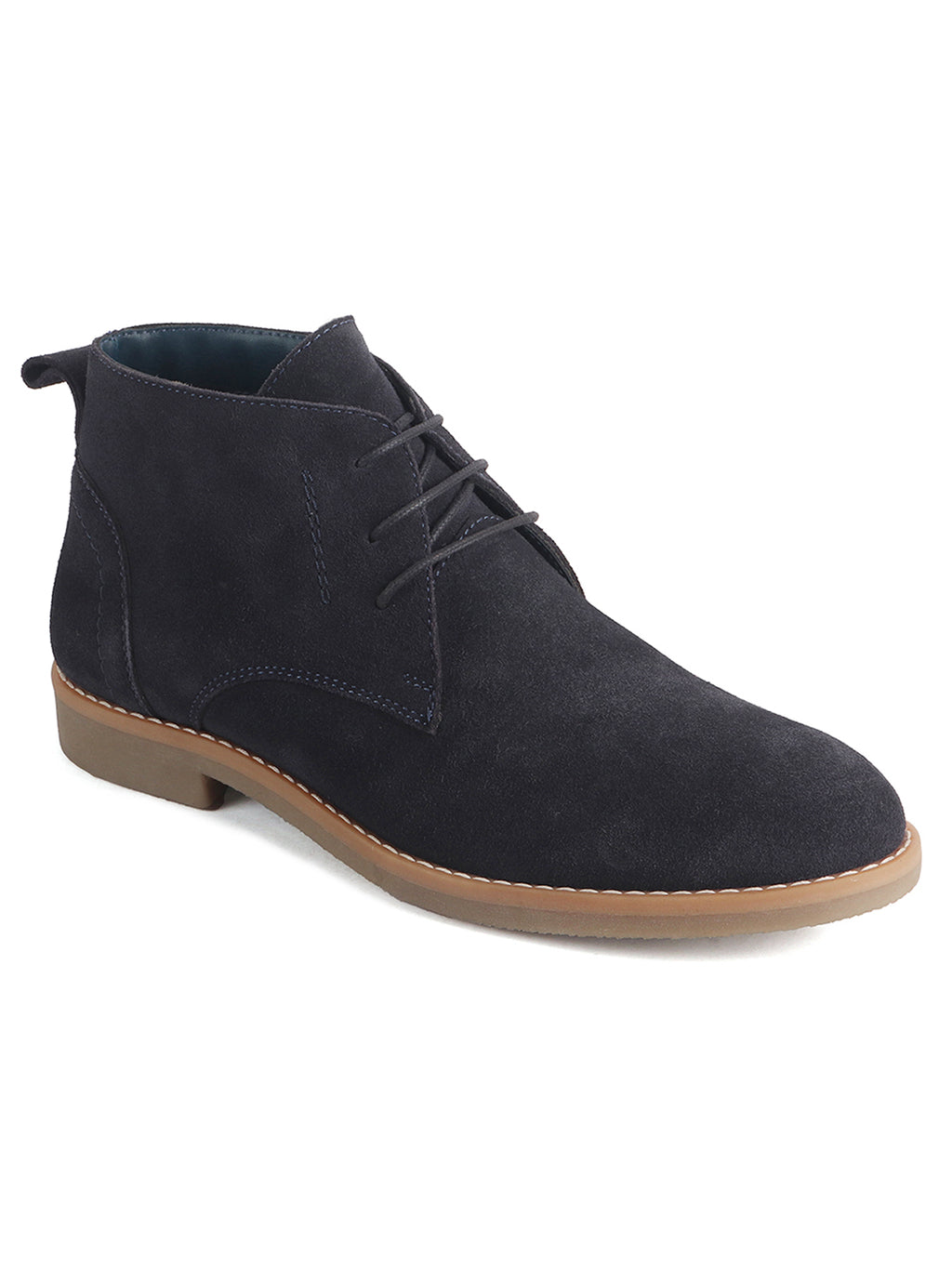 Men Blue Suede Leather Ankle Length Lace Up Chukka Boots|Biking Boot with Anti-Skid Honey TPR Sole|Formal, Office, Casual Wear, Winter Outfits, Travel