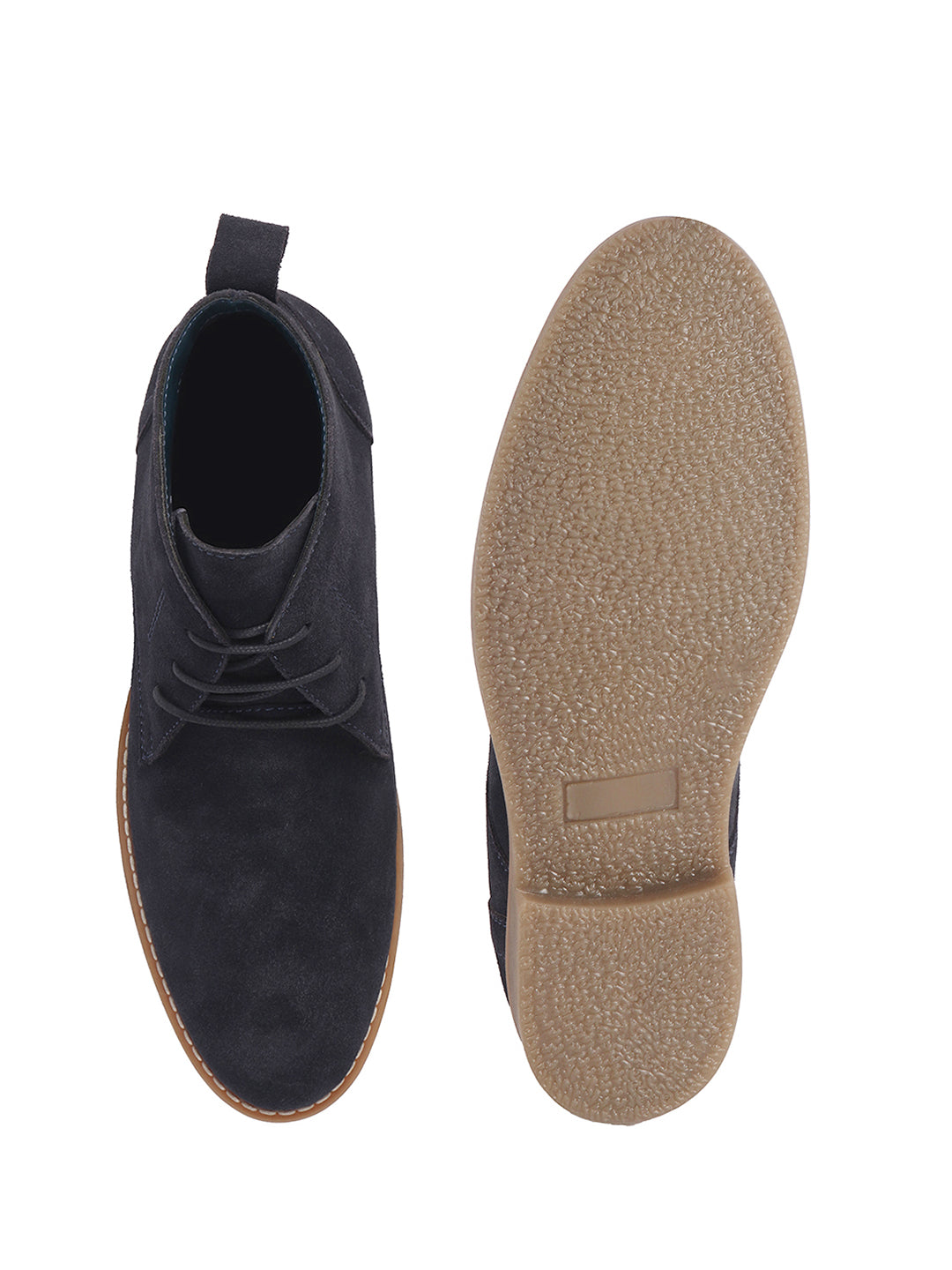 Men Blue Suede Leather Ankle Length Lace Up Chukka Boots|Biking Boot with Anti-Skid Honey TPR Sole|Formal, Office, Casual Wear, Winter Outfits, Travel