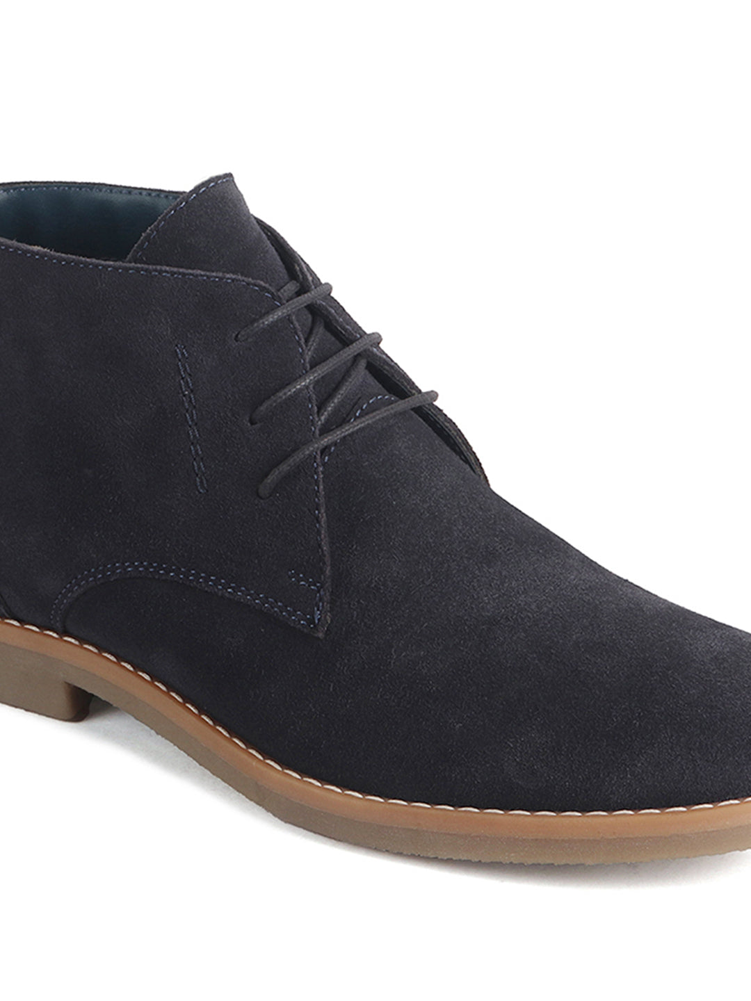Men Blue Suede Leather Ankle Length Lace Up Chukka Boots|Biking Boot with Anti-Skid Honey TPR Sole|Formal, Office, Casual Wear, Winter Outfits, Travel