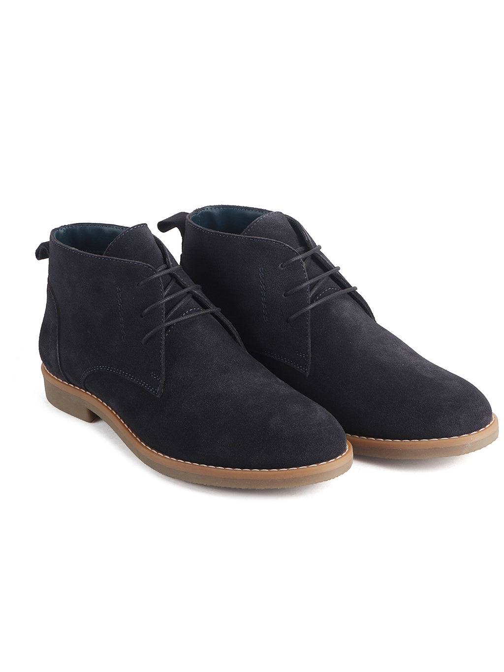 Men Blue Suede Leather Ankle Length Lace Up Chukka Boots|Biking Boot with Anti-Skid Honey TPR Sole|Formal, Office, Casual Wear, Winter Outfits, Travel
