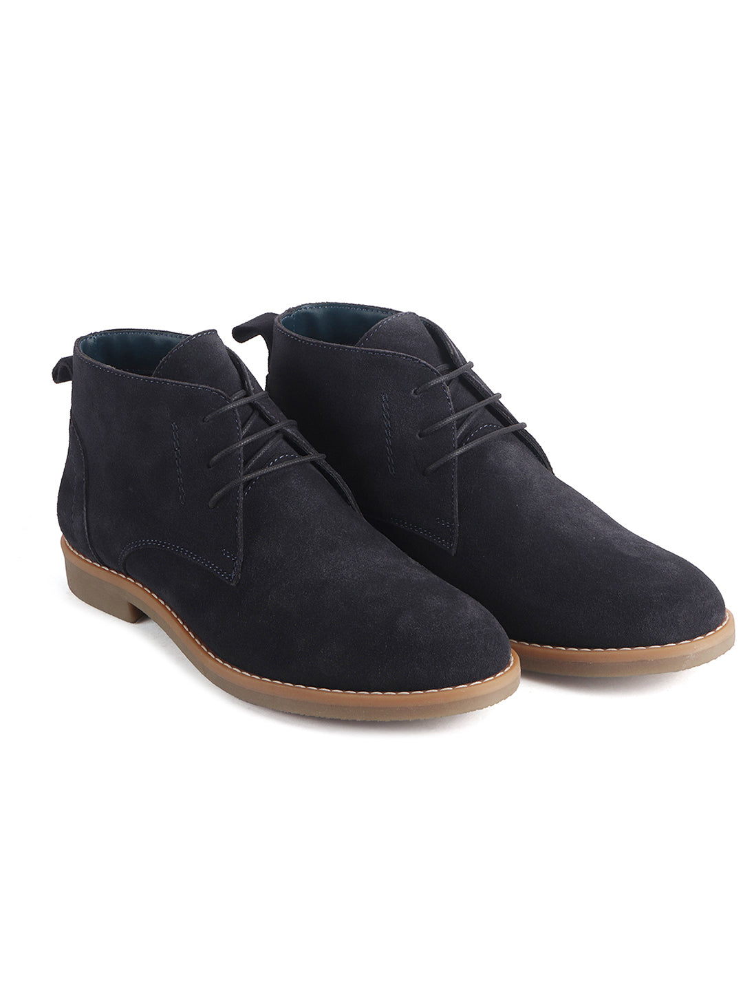 Men Blue Suede Leather Ankle Length Lace Up Chukka Boots|Biking Boot with Anti-Skid Honey TPR Sole|Formal, Office, Casual Wear, Winter Outfits, Travel