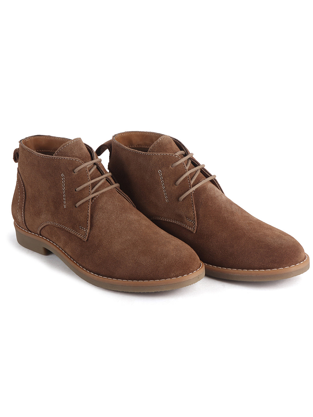 Men Brown Suede Leather Ankle Length Lace Up Chukka Boots|Biking Boot with Anti-Skid Honey TPR Sole|Formal, Office, Casual Wear, Winter Outfits, Travel