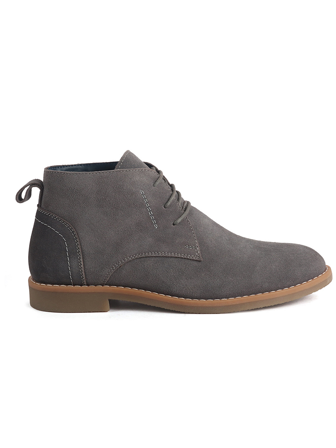 Men Grey Suede Leather Ankle Length Lace Up Chukka Boots|Biking Boot with Anti-Skid Honey TPR Sole|Formal, Office, Casual Wear, Winter Outfits, Travel