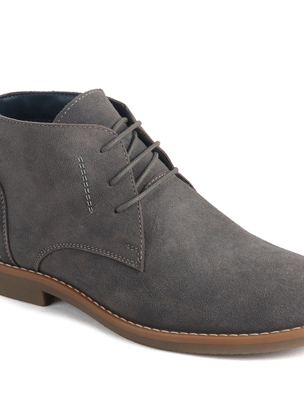Men Grey Suede Leather Ankle Length Lace Up Chukka Boots|Biking Boot with Anti-Skid Honey TPR Sole|Formal, Office, Casual Wear, Winter Outfits, Travel