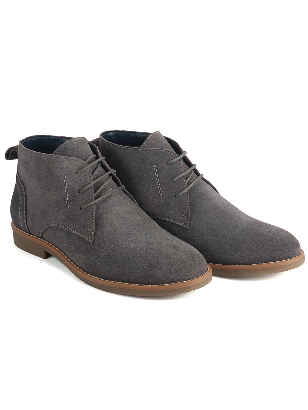 Men Grey Suede Leather Ankle Length Lace Up Chukka Boots|Biking Boot with Anti-Skid Honey TPR Sole|Formal, Office, Casual Wear, Winter Outfits, Travel