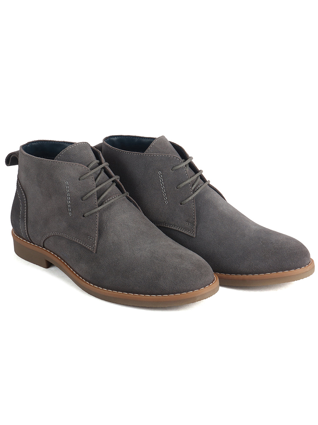 Men Grey Suede Leather Ankle Length Lace Up Chukka Boots|Biking Boot with Anti-Skid Honey TPR Sole|Formal, Office, Casual Wear, Winter Outfits, Travel