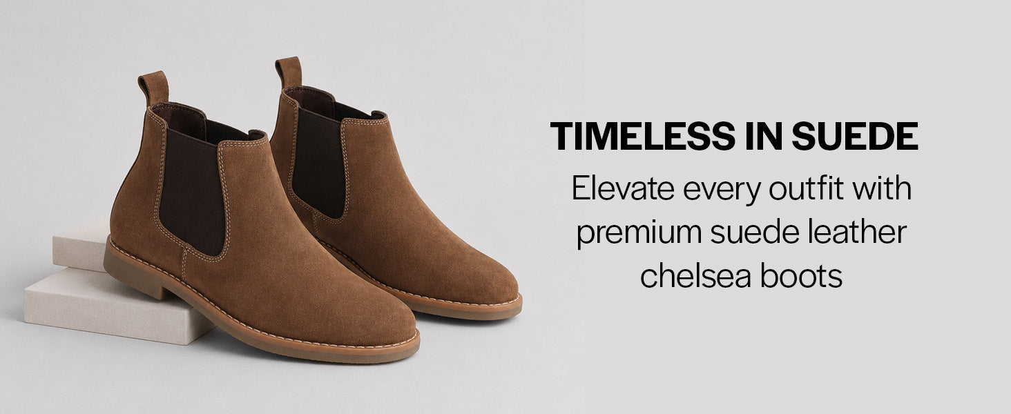 Men Brown Suede Leather High Ankle Slip-On Chelsea Boot with Cushioned Insole|Anti Skid Honey TPR Sole|Shoe for Winter Outfits, Office, Travel, Semi Formal