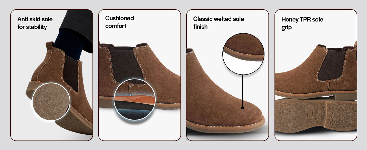 Men Brown Suede Leather High Ankle Slip-On Chelsea Boot with Cushioned Insole|Anti Skid Honey TPR Sole|Shoe for Winter Outfits, Office, Travel, Semi Formal