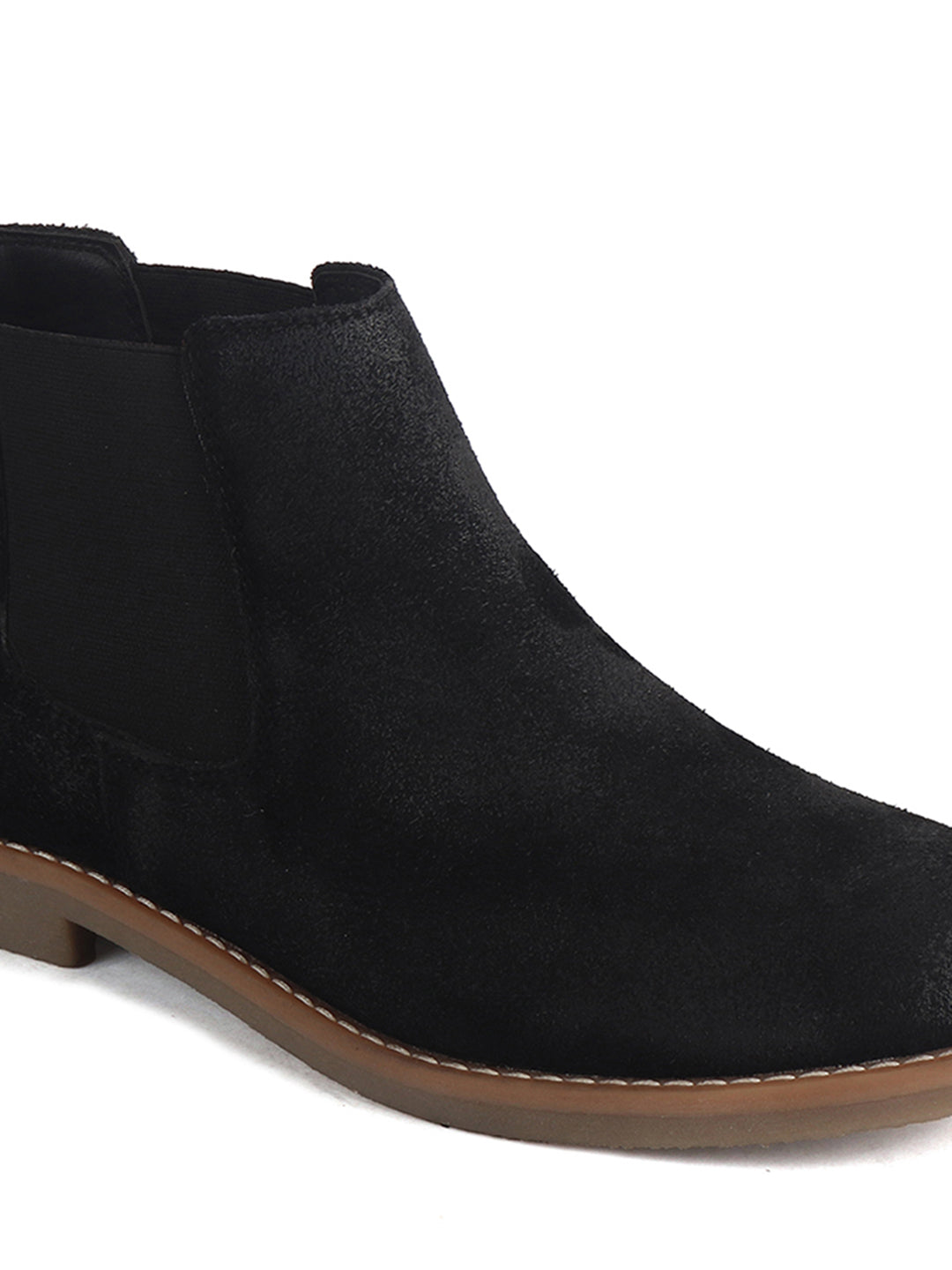 Men Black Suede Leather High Ankle Slip-On Chelsea Boot with Cushioned Insole|Anti Skid Honey TPR Sole|Shoe for Winter Outfits, Office, Travel, Semi Formal
