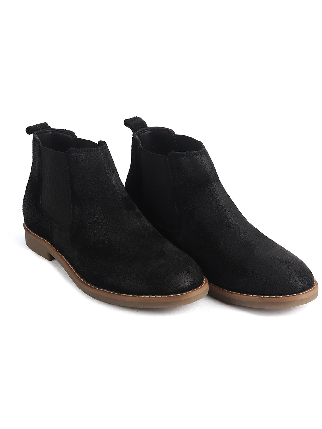 Men Black Suede Leather High Ankle Slip-On Chelsea Boot with Cushioned Insole|Anti Skid Honey TPR Sole|Shoe for Winter Outfits, Office, Travel, Semi Formal