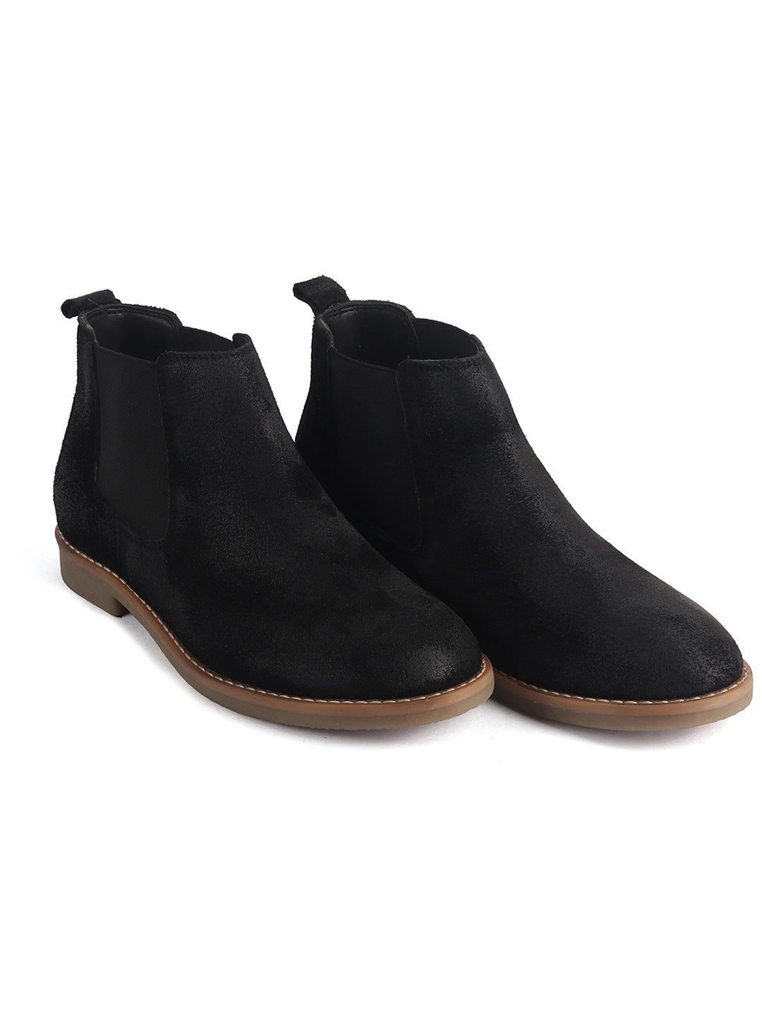 Men Black Suede Leather High Ankle Slip-On Chelsea Boot with Cushioned Insole|Anti Skid Honey TPR Sole|Shoe for Winter Outfits, Office, Travel, Semi Formal