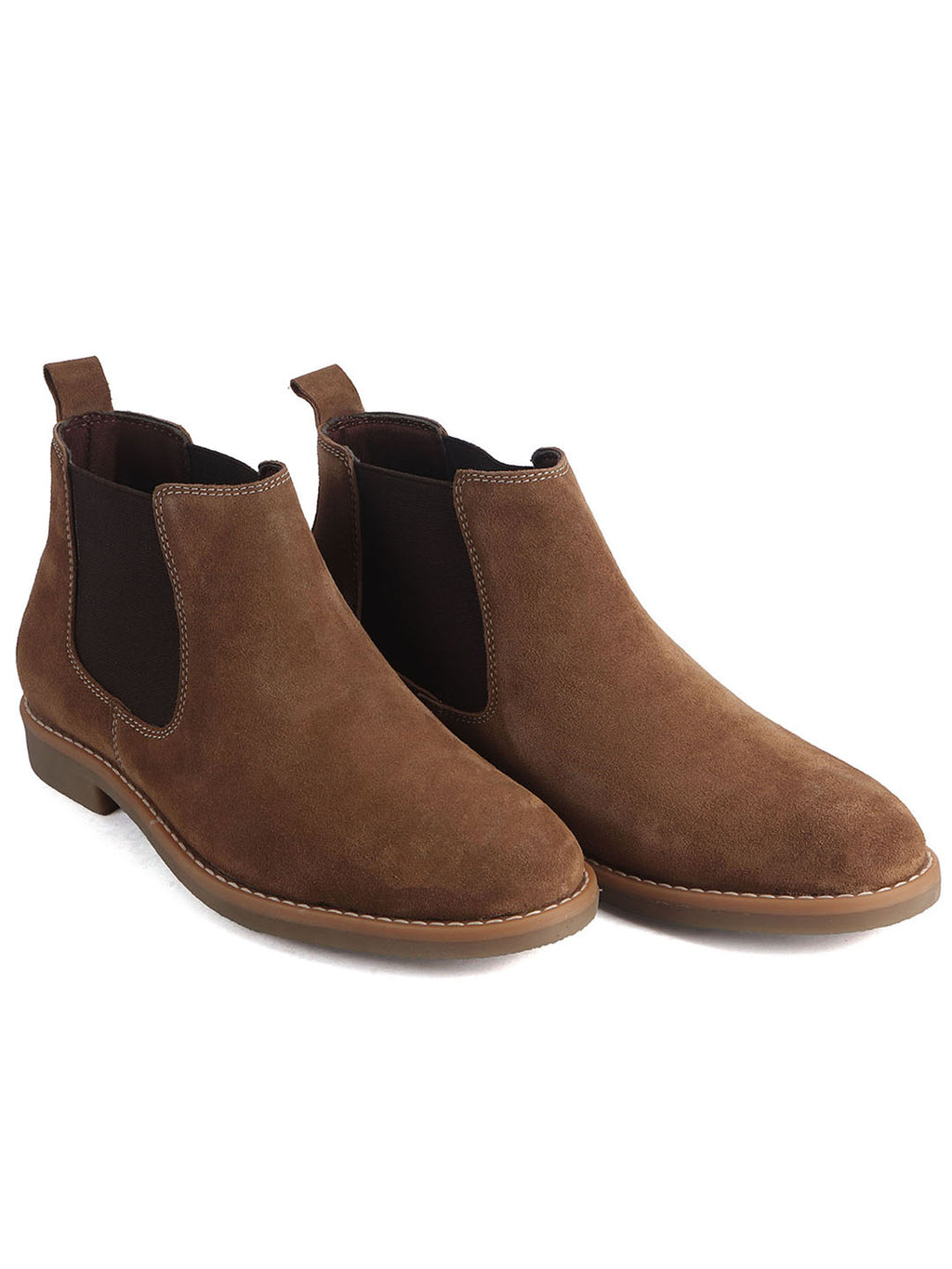 Men Brown Suede Leather High Ankle Slip-On Chelsea Boot with Cushioned Insole|Anti Skid Honey TPR Sole|Shoe for Winter Outfits, Office, Travel, Semi Formal
