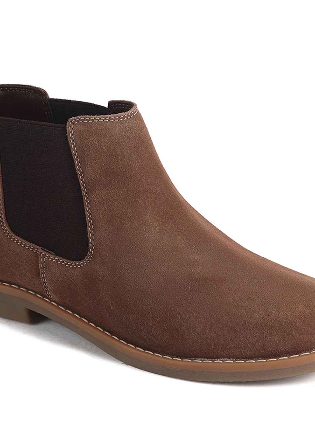 Men Camel Suede Leather High Ankle Slip-On Chelsea Boot with Cushioned Insole|Anti Skid Honey TPR Sole|Shoe for Winter Outfits, Office, Travel, Semi Formal