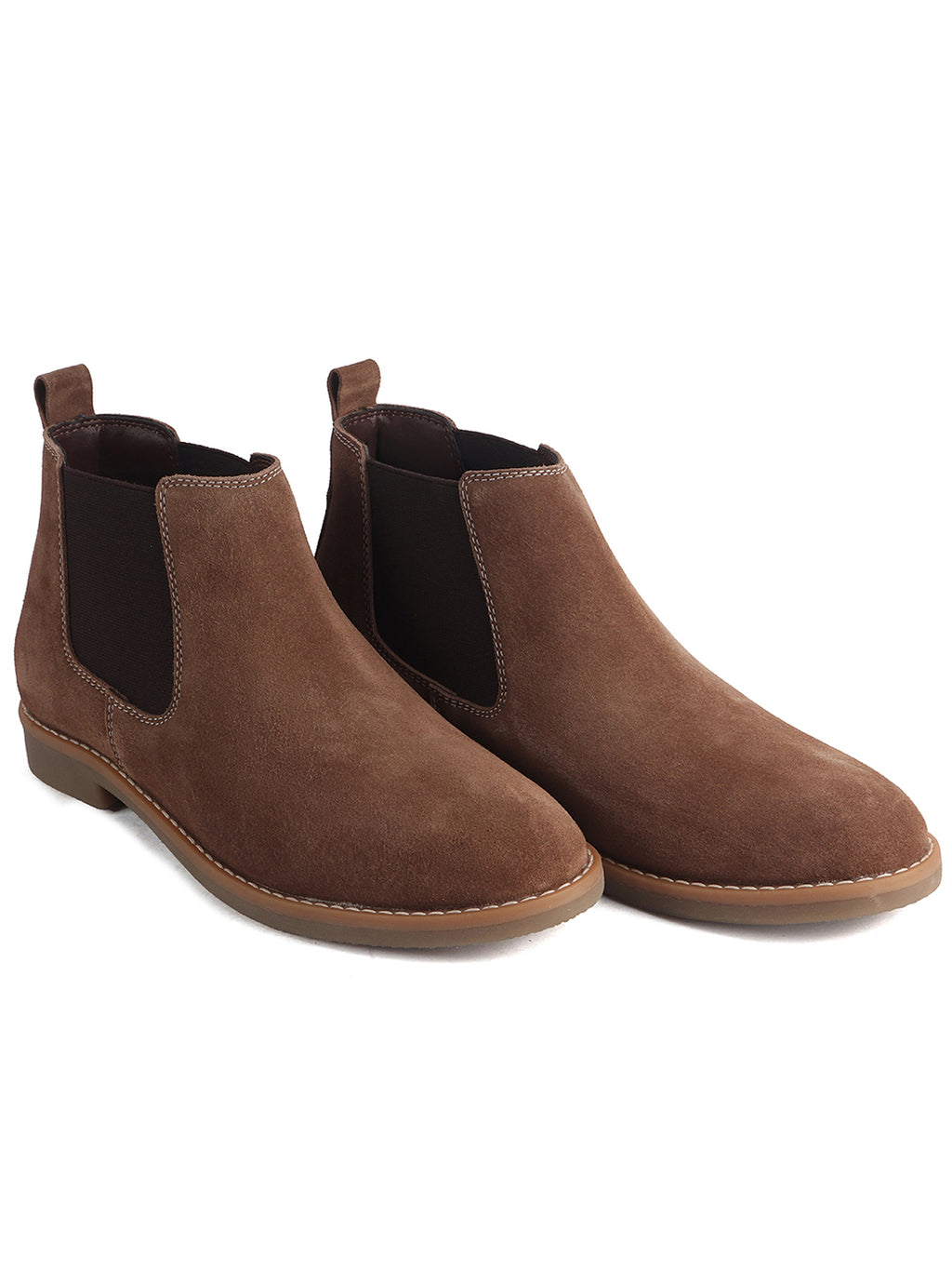 Men Camel Suede Leather High Ankle Slip-On Chelsea Boot with Cushioned Insole|Anti Skid Honey TPR Sole|Shoe for Winter Outfits, Office, Travel, Semi Formal