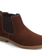 Men Cognac Suede Leather High Ankle Slip-On Chelsea Boot with Cushioned Insole|Anti Skid Honey TPR Sole|Shoe for Winter Outfits, Office, Travel, Semi Formal