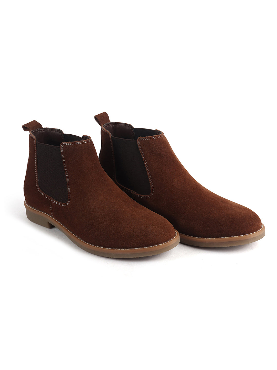 Men Cognac Suede Leather High Ankle Slip-On Chelsea Boot with Cushioned Insole|Anti Skid Honey TPR Sole|Shoe for Winter Outfits, Office, Travel, Semi Formal
